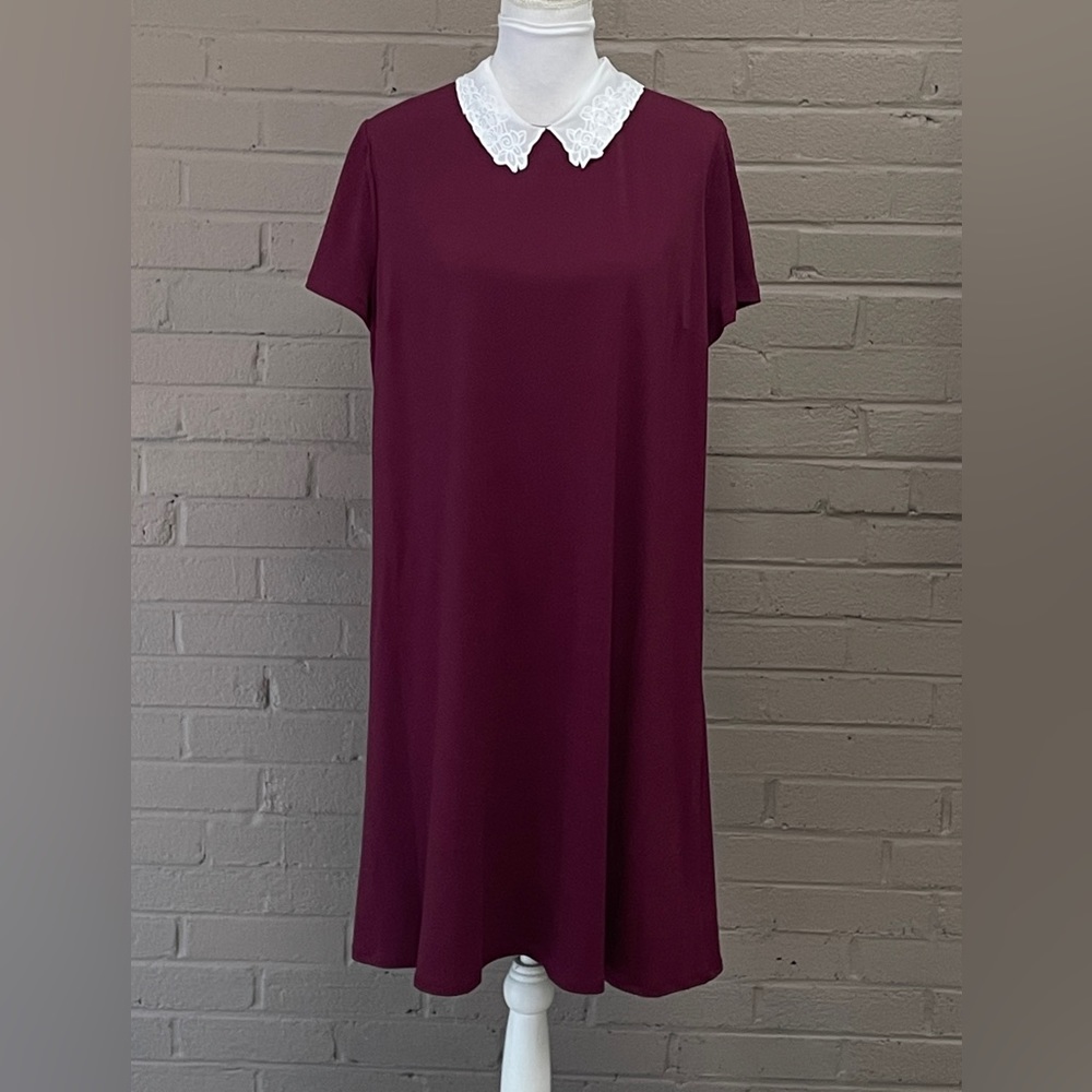 Elle Burgundy Merlot white collar dress XXL